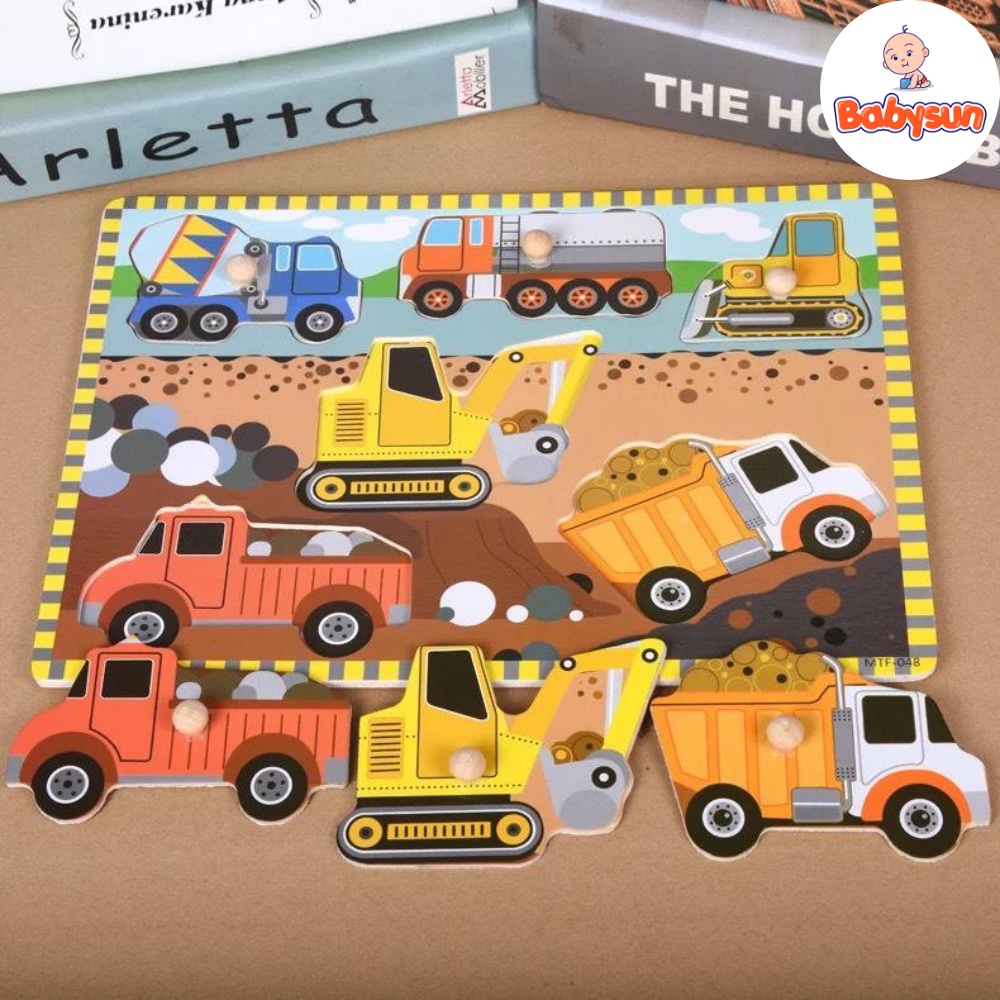 Bảng núm gỗ ghép hình nhiều chủ đề cho bé, đồ chơi trí tuệ cao cấp an toàn cho bé