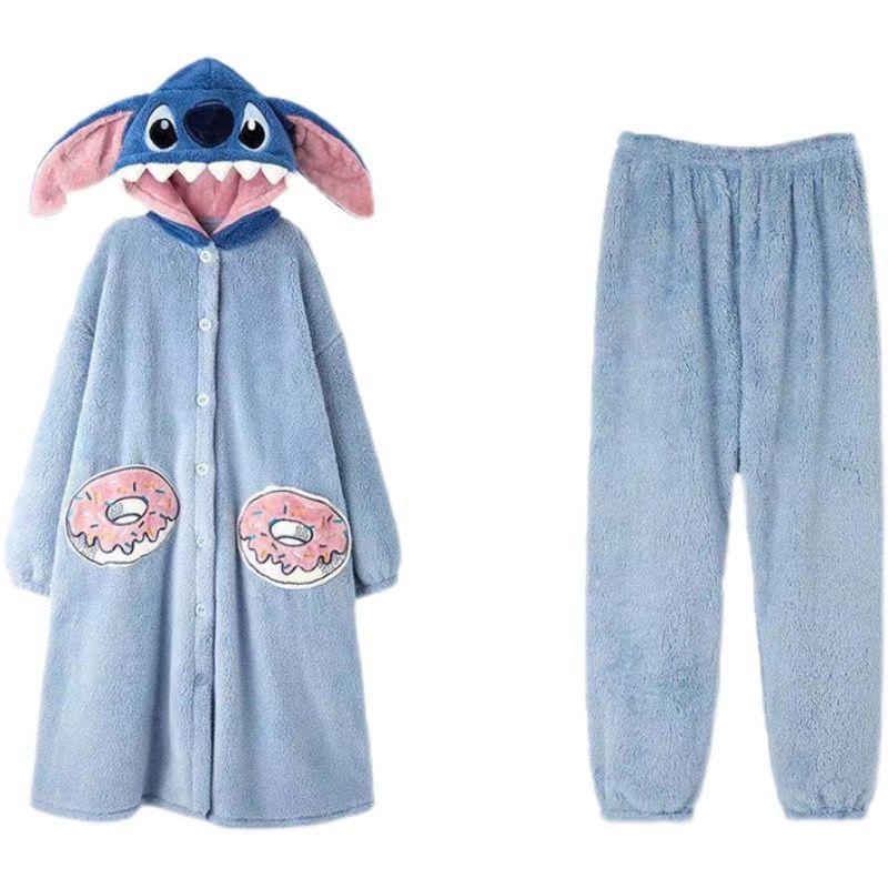 ❤️❤️ Bộ Đồ Ngủ Lông Cừu San Hô Dày Dáng Dài In Hoạt Hình Stitch Dễ Thương Thời Trang Mùa Đông Cho Nam Và Nữ