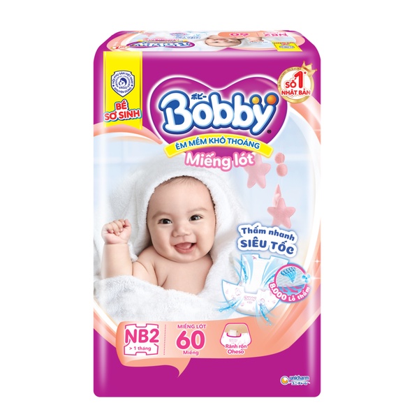 Miếng lót Bobby size Newborn 2 60 miếng (4-7kg)