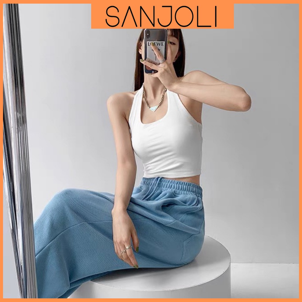 Áo Croptop Hở Lưng SANJOLI Áo Crt Ba Lỗ Kiểu Nữ Thiết Kế Cổ Yếm Ôm Body Năng Động Sexy Đẹp Đi Chơi Cá Tính AO047