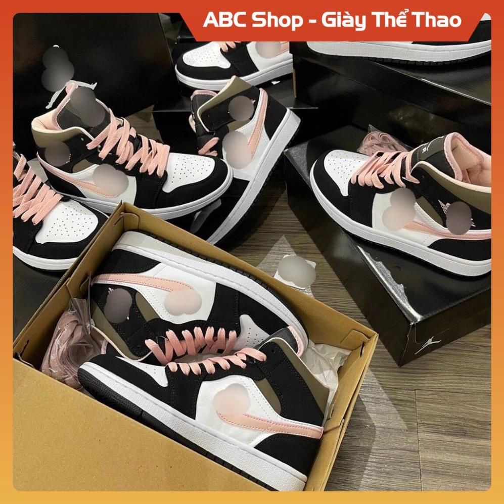 [FreeShip+ Hàng Cao Cấp] Giày Sneaker Jd1 đen trắng rêu nhạt dây hồng Full hộp, Giầy JD1 high trắng hồng đen rêu