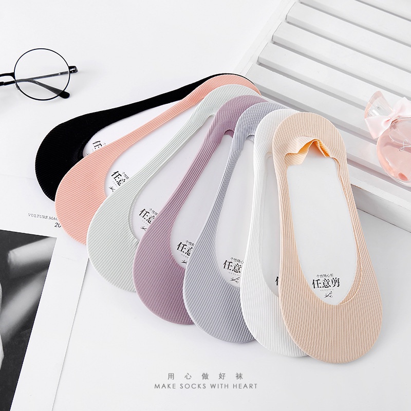 Vớ Thuyền cotton Lụa silicone Chống Trượt Miệng Nông Tàng Hình Thời Trang Xuân Hè Cho Nữ