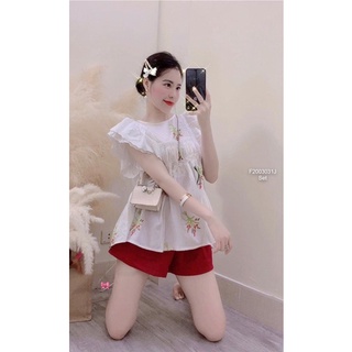 Set đũi áo thêu hoa tay cánh tiên quần short