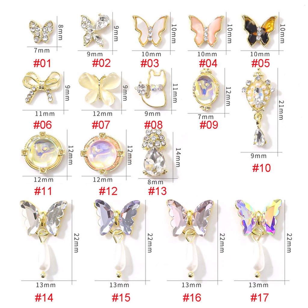 [Hàng mới về] Bộ 10 phụ kiện tự trang trí móng tay hình bướm 3D bằng hợp kim độc đáo
