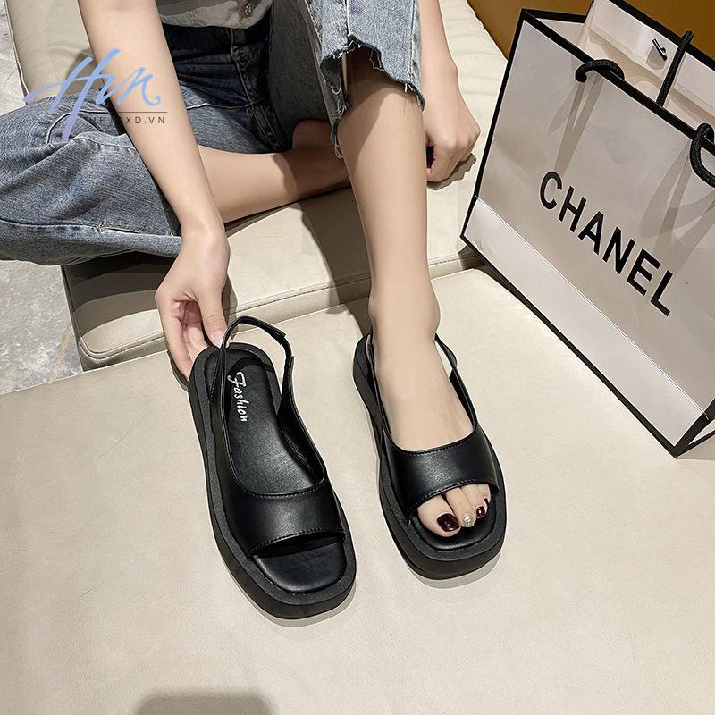 Giày Sandal Đế Dày Bằng Chất Liệu Da Phong Cách Pháp Thời Trang Mùa Hè Dành Cho Nữ 2022
