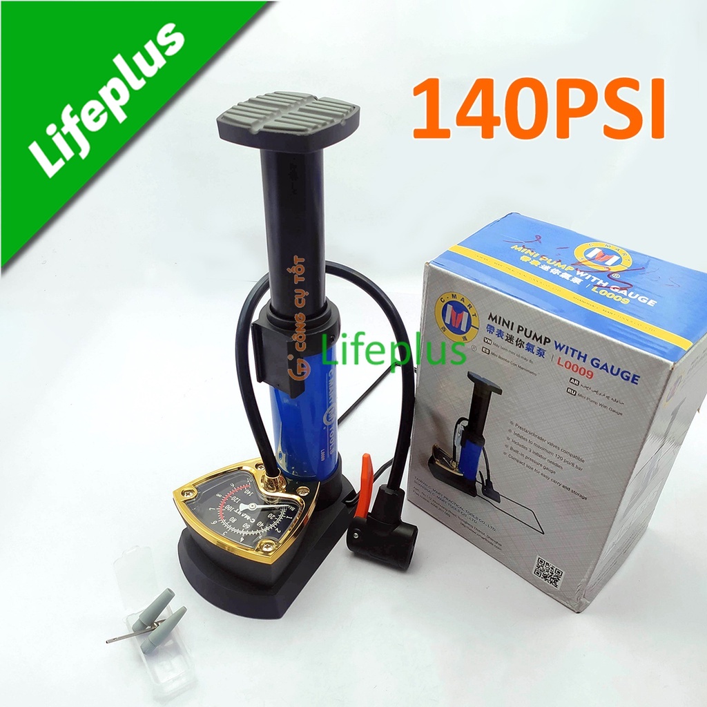 Bơm đạp chân đứng có đồng hồ 10 cân hơi C-Mart L0009