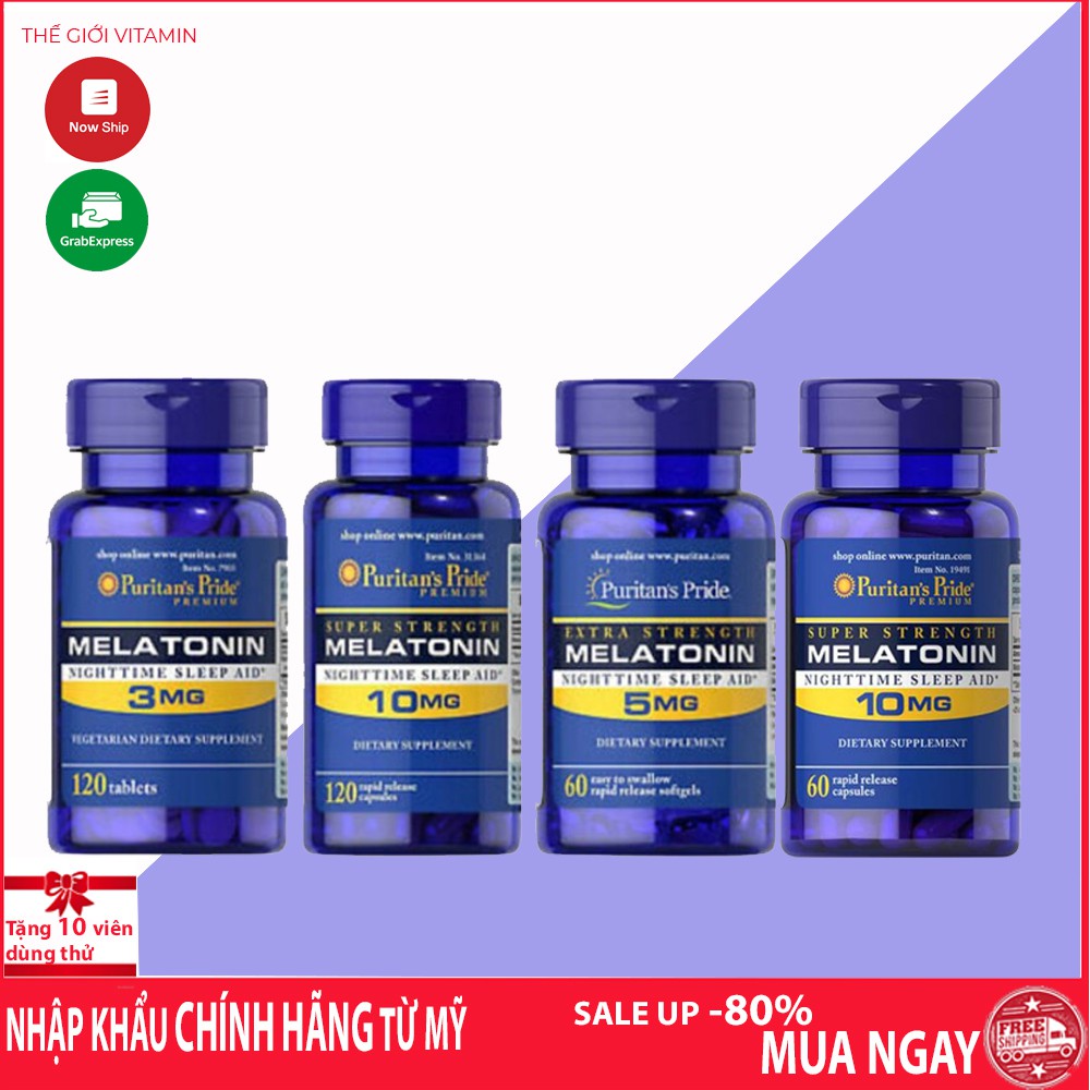 Viên uống MELATONIN 3m 5mg 10mg 60 viên puritan pride - Hỗ trợ giấc ngủ ngon hơn,giảm căng thẳng,giúp điều hòa giấc ngủ