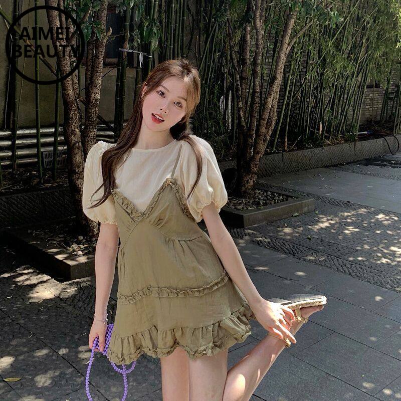 Đầm Chữ a Hai Dây Phong Cách Retro Thời Trang Mùa Hè Cho Nữ