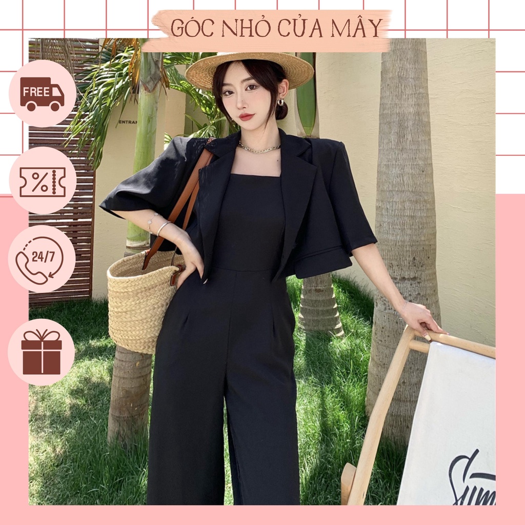 Set jumpsuit 2 dây suông hở lưng và áo vest ngắn phong cách trẻ trung - GNCM