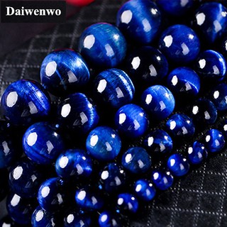 Hạt đá mắt hổ xanh lam 6-14mm tự nhiên dùng làm vòng tay thủ công DIY