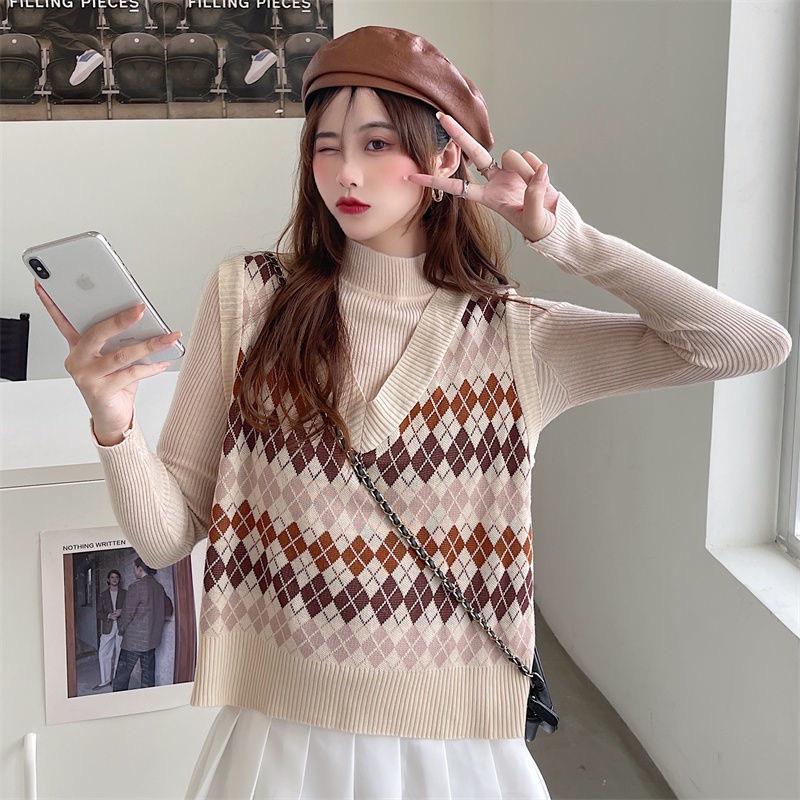 Áo Len Gile Nữ, Áo len Gile  Họa Tiết Kẻ Trám Dáng Ngắn Cá Tinh Trẻ Trung | BigBuy360 - bigbuy360.vn