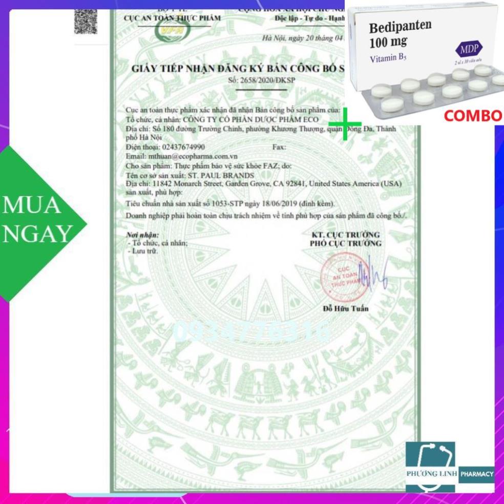 Combo Bedipanten 100mg +  (Hàng chính hãng có tem tích điểm) FAZ - giảm mỡ máu, hỗ trợ tim mạch