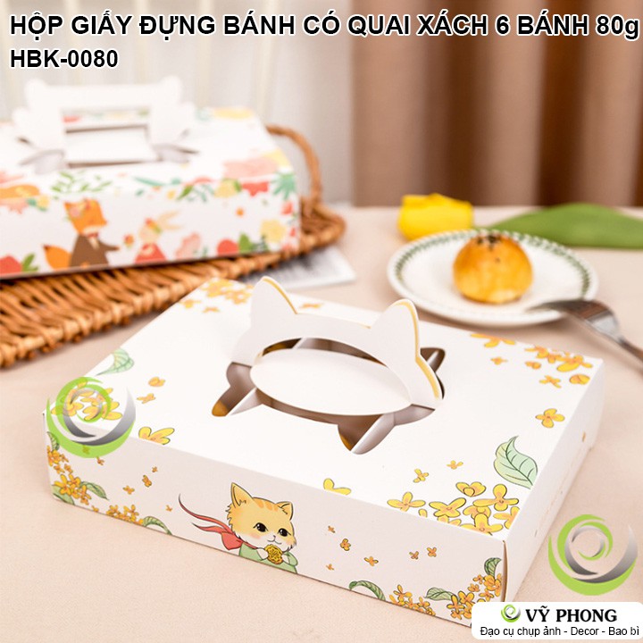 HỘP GIẤY ĐỰNG BÁNH KẸO 6 KHAY BÁNH TRỨNG, TRUNG THU BÁNH PÍA CÓ QUAI XÁCH THẾ GIỚI ĐỘNG VẬT HBK-0080