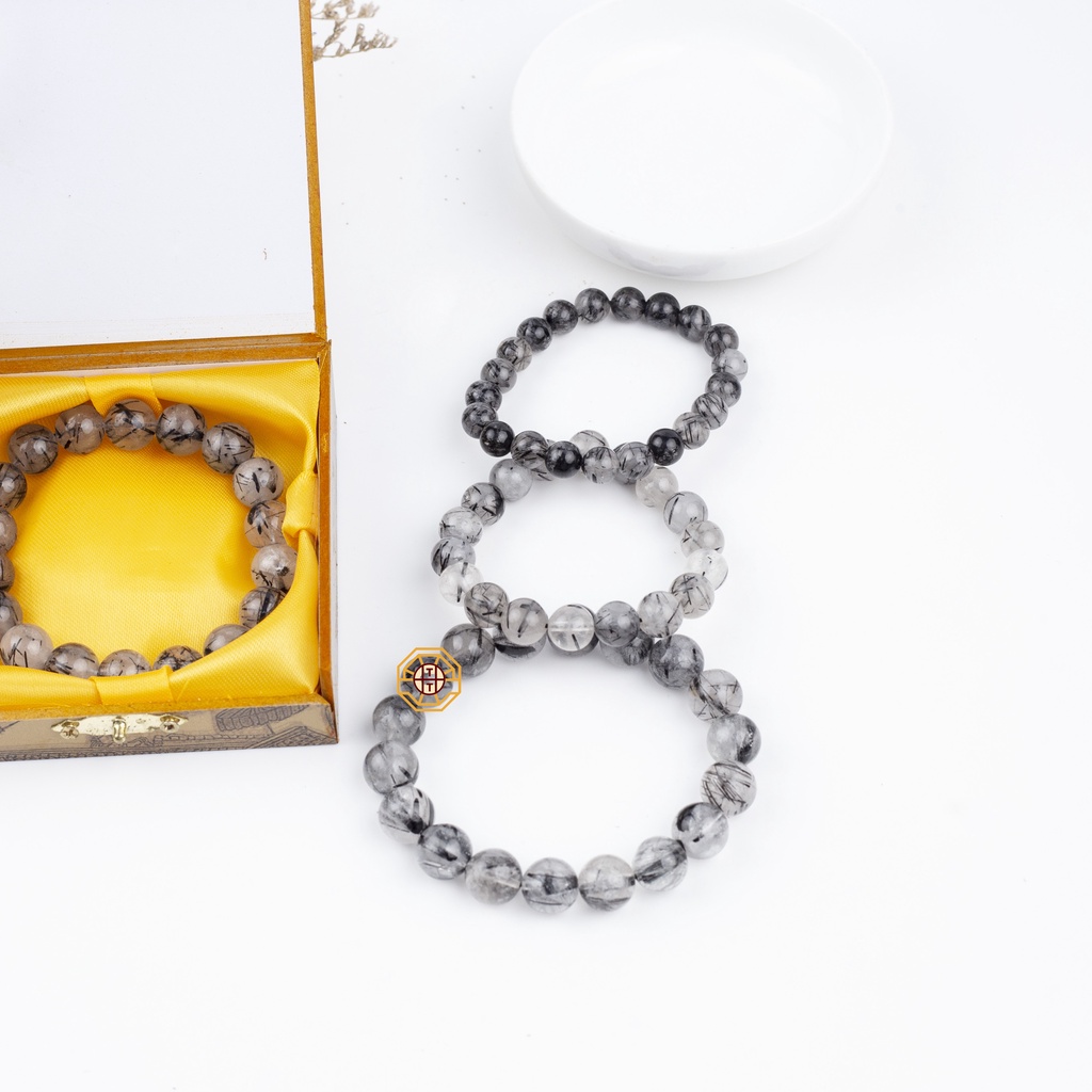 Vòng tay phong thủy Đá T Anh Tóc Đen VIP [TẶNG HỘP GỖ] - Nam Nữ mệnh Thuỷ Mộc - Phong Thủy Tây Tạng