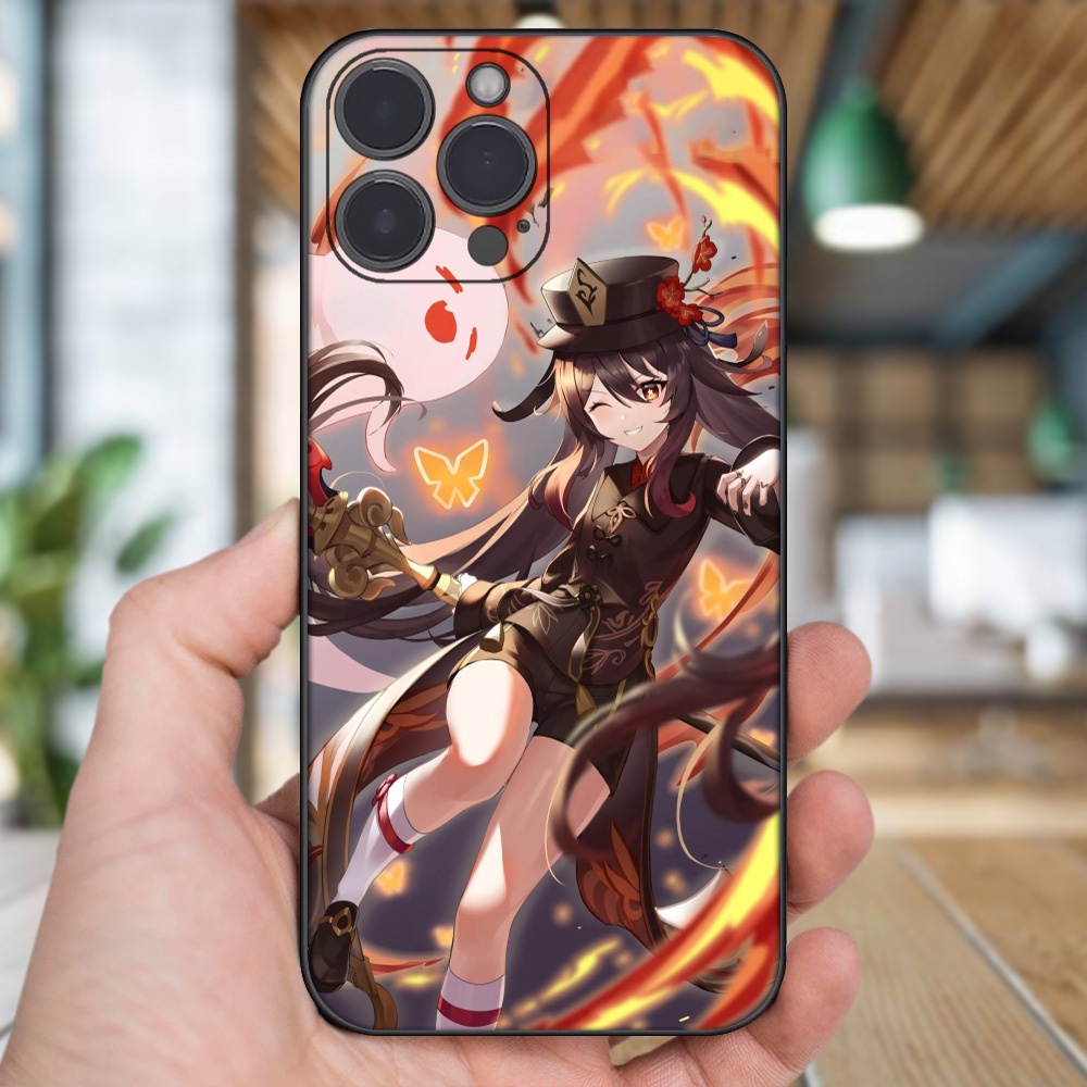 Ốp lưng iPhone 13 Pro Max dẻo đen cạnh vuông in hình Hutao Genshin Impact