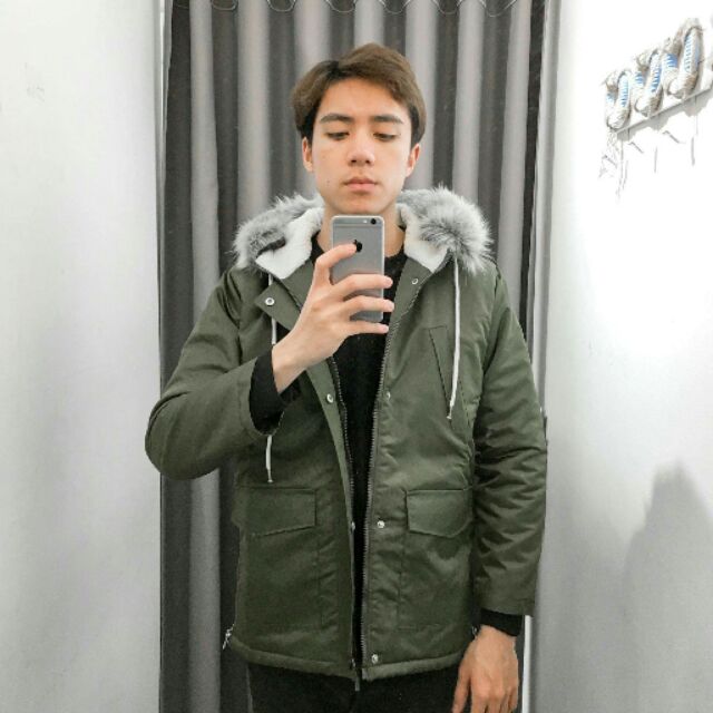 Áo parka nam xanh rêu M