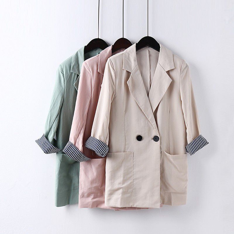 {Nhiều màu} Áo blazer dáng dài tay lỡ phối kẻ xuất Hàn (có sẵn) | BigBuy360 - bigbuy360.vn