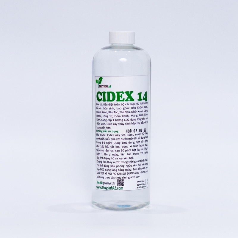 Dung dịch phòng trị rêu hại Cidex 14 nguyên chất - glutaraldehyde 2.6% (Chai 500ml )