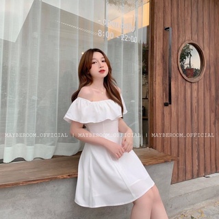 Sunny Dress - Mayberoom - Váy trễ vai trắng dáng xoè siêu sinh đi chơi đi dạo đi biển