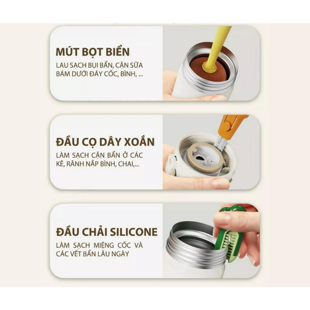 Cọ rửa bình sữa, ly bọt biển 3 trong 1 cán dài tiện dụng