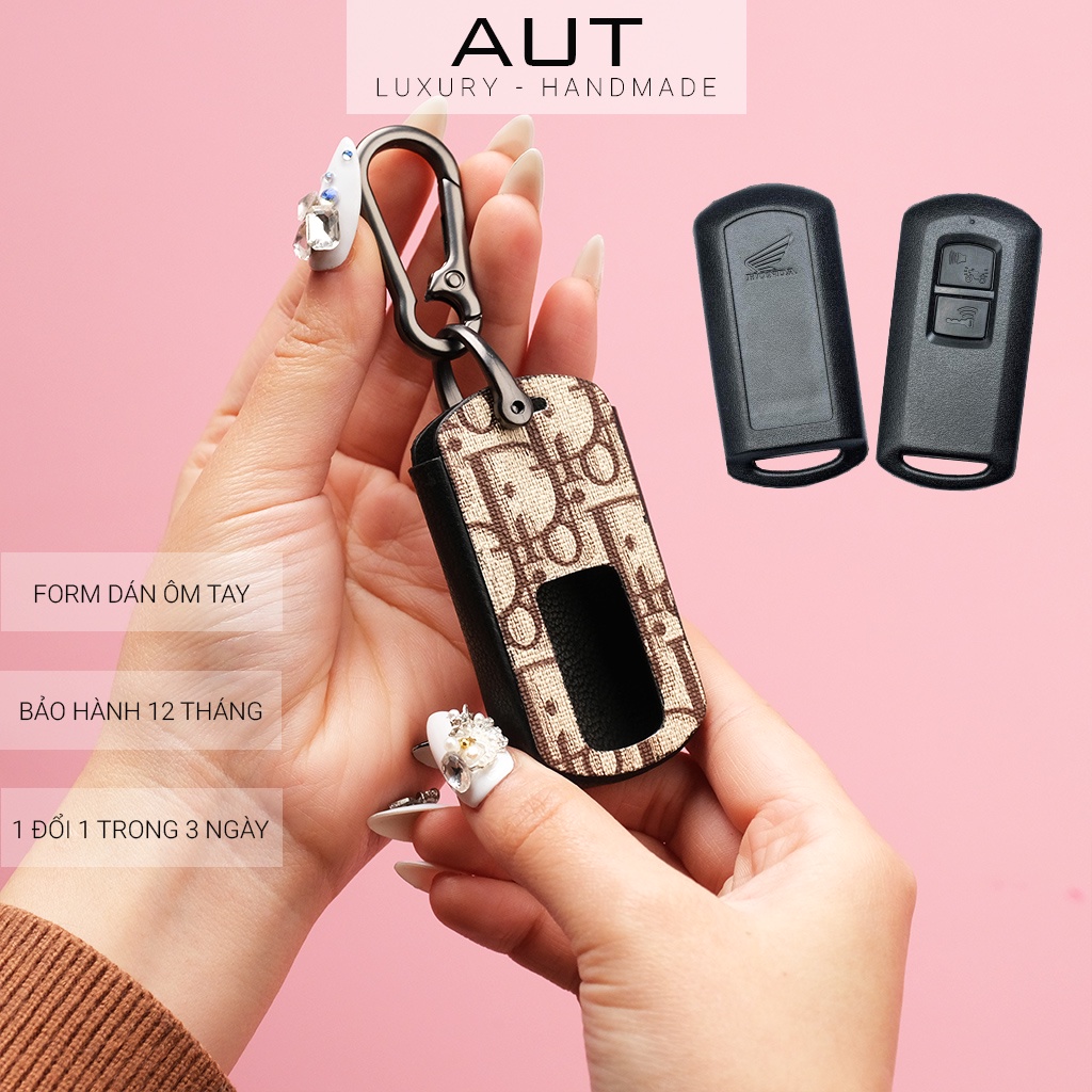 Ví da đựng chìa khóa smartkey Honda Air Blade Lead Vision Vario 150 Click Scoopy ABKV AD có tay cầm