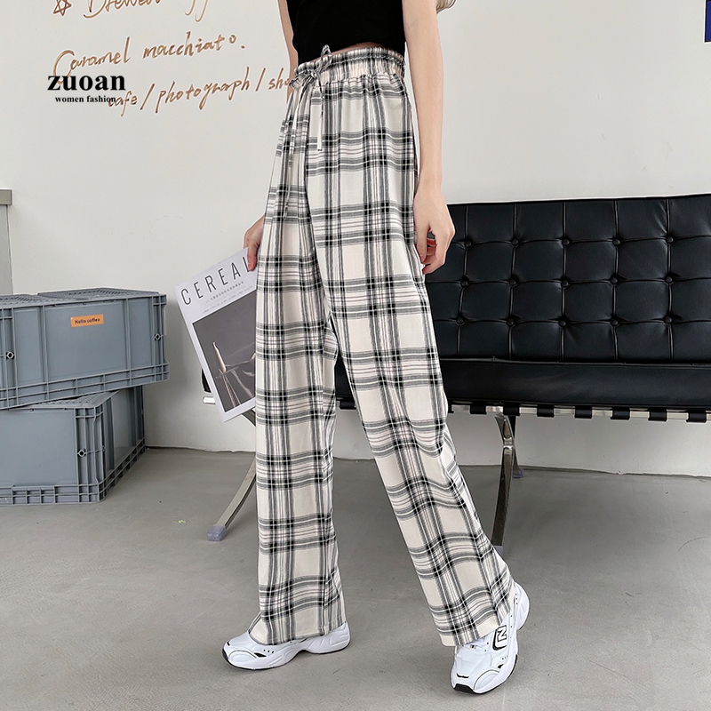 Quần ống rộng SUXI họa tiết ca rô trẻ trung thời trang cho nữ