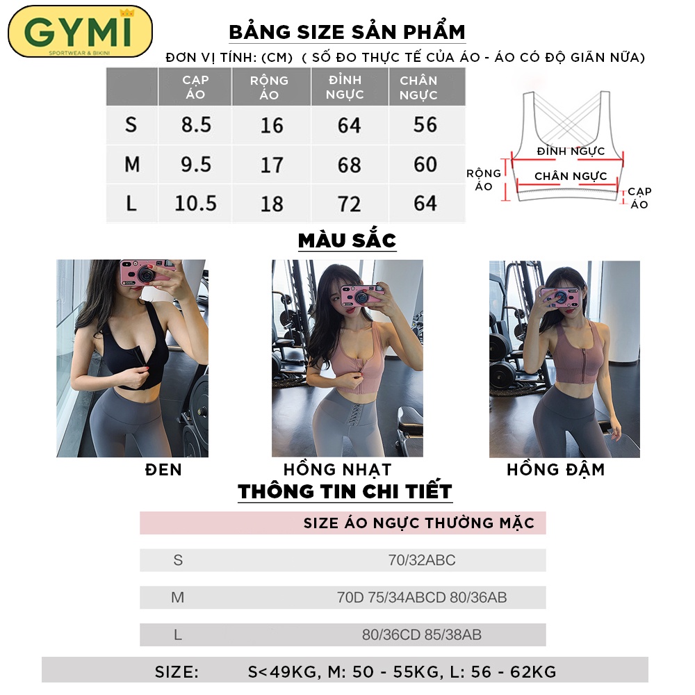 Áo bra tập gym yoga nữ khoá kéo trước Misshine AL14 dáng thể thao chất dệt co giãn nâng đỡ ngực GYMI