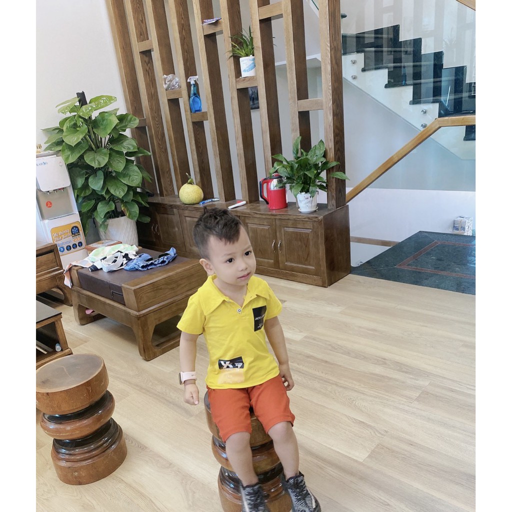 Set bé trai áo cổ trụ kèm quần kaki, bộ đồ cộc tay cho bé đi học đi chơi mùa hè BBT2102