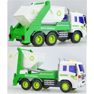 Xe chở rác đồ chơi trẻ em loại xe có thùng lật có âm thanh và đèn xe chạy đà có 6 bánh xe