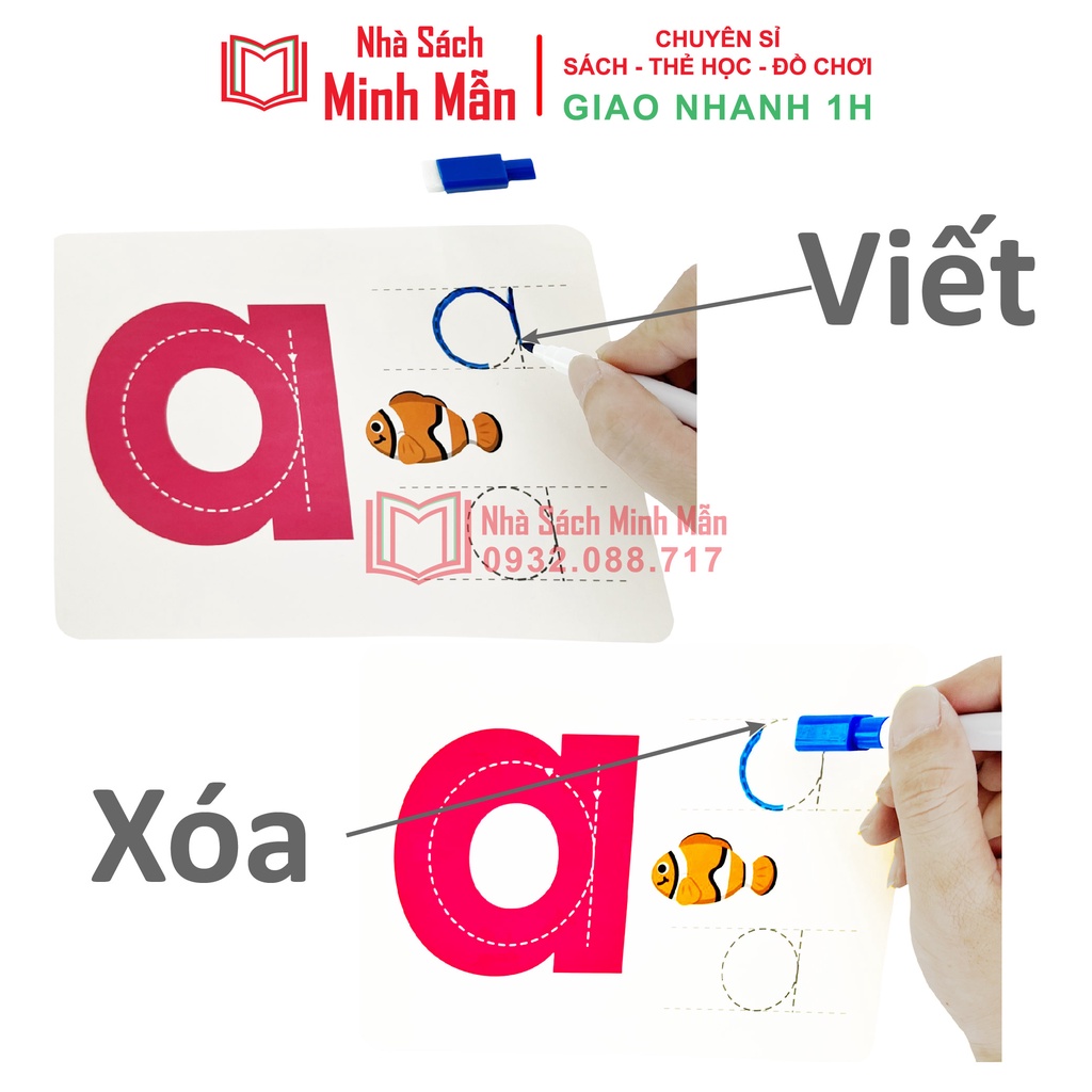 Sách - Thẻ học thông minh cho bé học chữ cái chữ số tập viết cỡ to 15x21 cm ép chống thấm tặng kèm bút