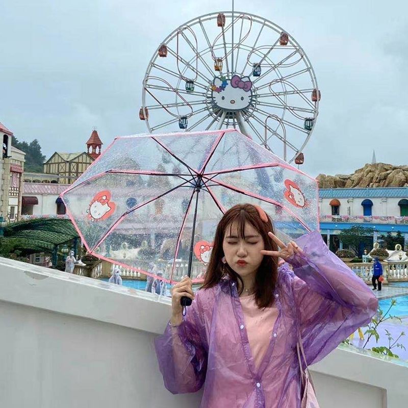 Dù Mềm Trong Suốt In Hoạt Hình Mèo Kitty Kiểu Hàn Quốc Dễ Thương Cho Bé Gái
