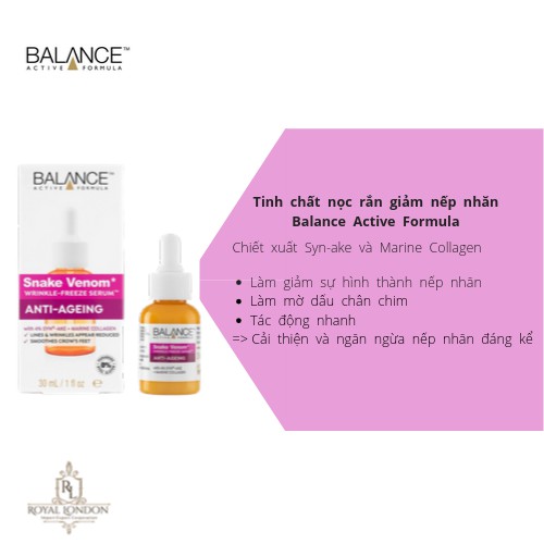 [Mã FMCGMALL -8% đơn 250K] Serum chống lão hóa nọc rắn Balance Active Formula Snake Venom Wrinkle Freeze 30ml | BigBuy360 - bigbuy360.vn