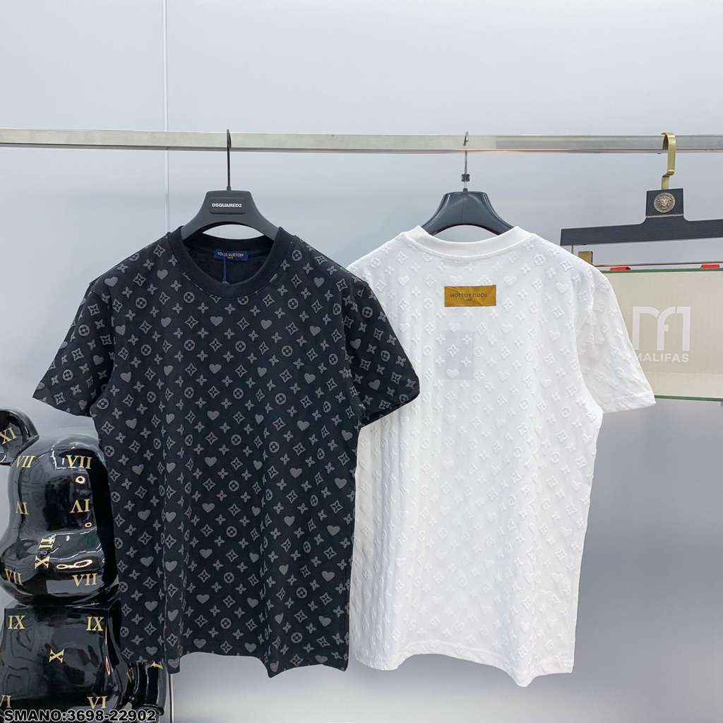 Áo Phông Nam LV Họa Tiết In Nổi - Áo Thun Nam Chất Liệu Cotton Mát Mịn