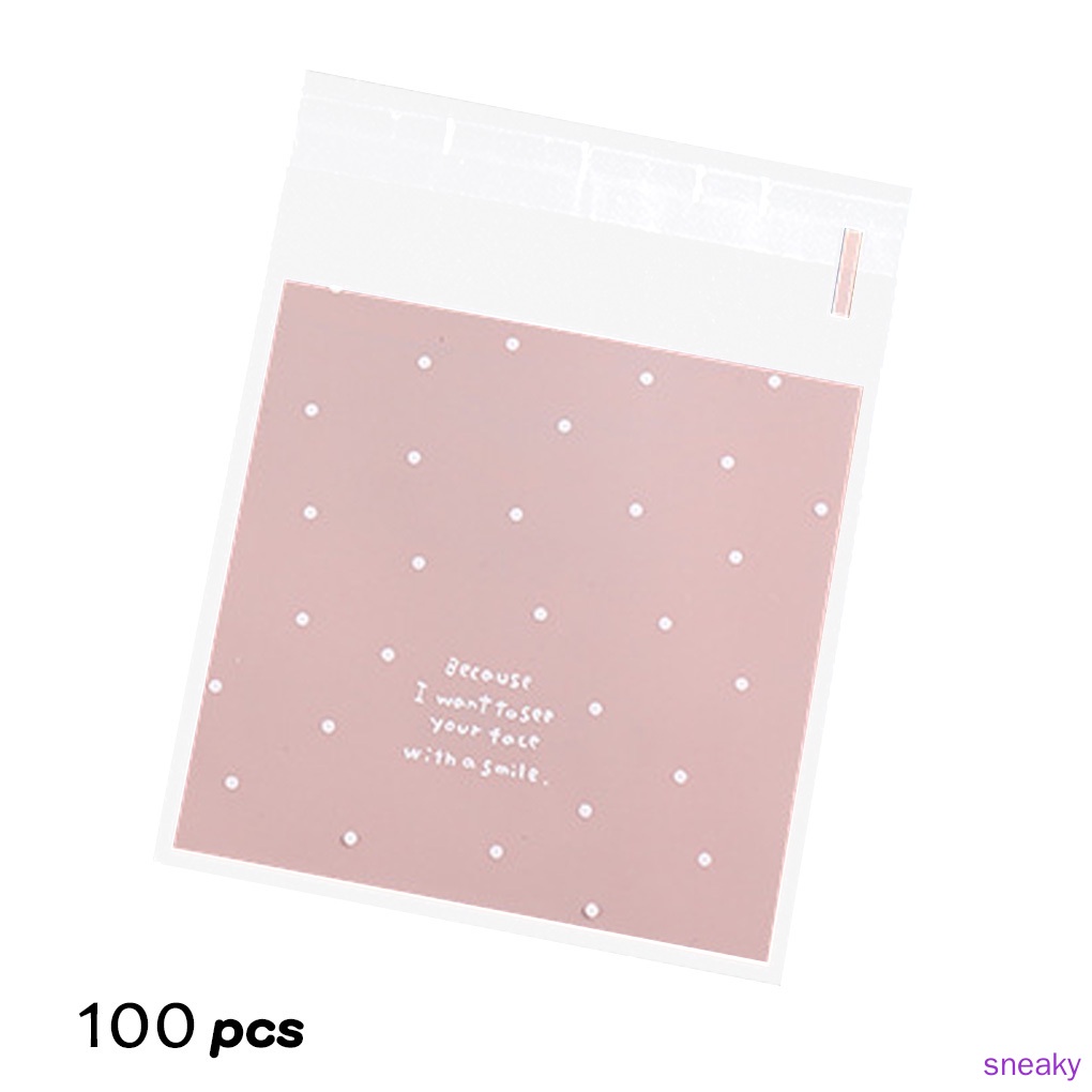 Set 100 túi nhựa đựng bánh quy tự dính tiện dụng màu hồng/ xanh lam