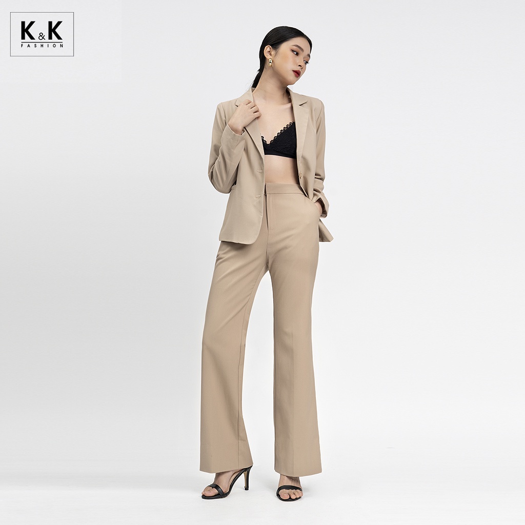 Áo Khoác Blazer 2 Lớp Túi Mổ K&amp;K Fashion AK10-18 Màu Kem Tay Dài Chất Liệu Kaki Lụa