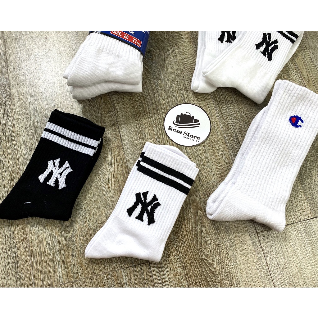 Tất Vớ NY Yankees, Tất Nam Nữ Champion, Thể Thao Năng Động Hot Trend Hàn Quốc, Chất Liệu Cotton Mềm Mịn Thấm Hút Mồ Hôi