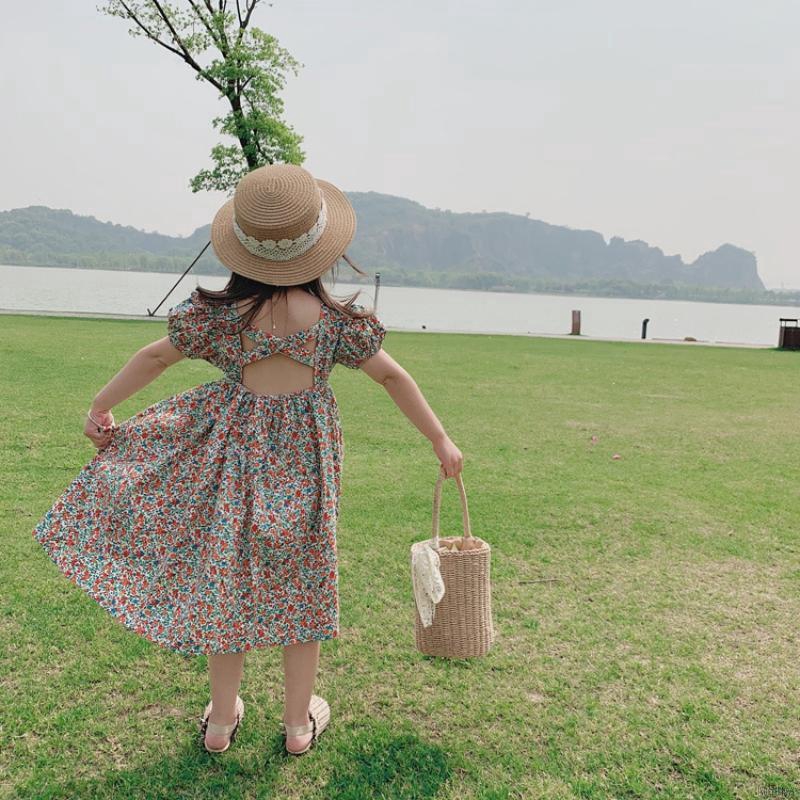 Đầm Hoa Hở Lưng Xinh Xắn Cho Bé Gái