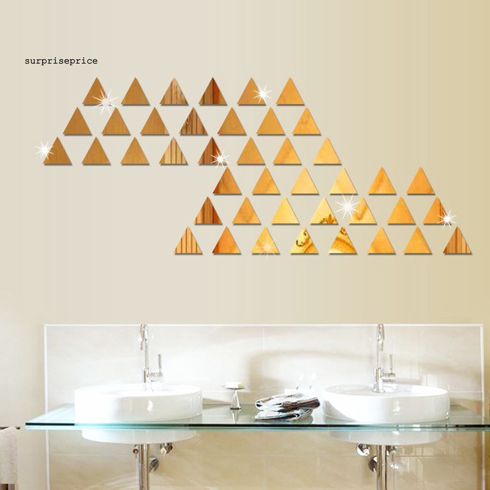 100 Miếng hình dán tường acrylic hình tam giác 3d tráng gương độc đáo