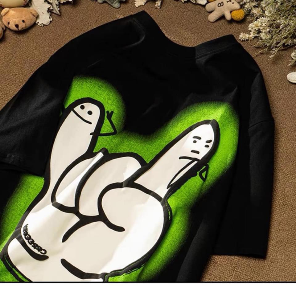 áo thun cototn tay lỡ dáng rộng unisex - bàn tay