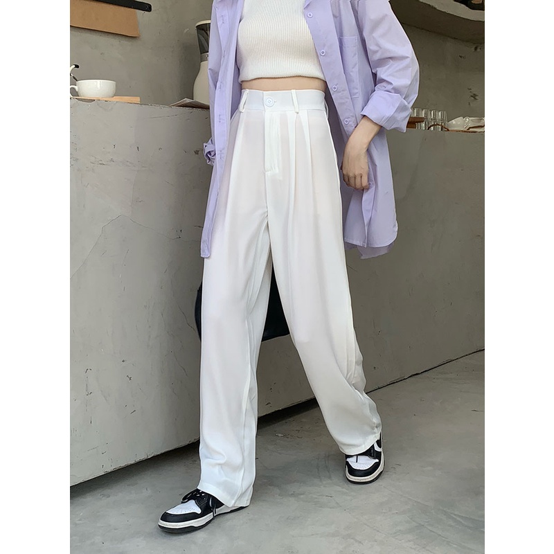 QKOOLE  Quần Dài Nữ Lưng Cao Ống Đứng Thời Trang Hàn Quốc