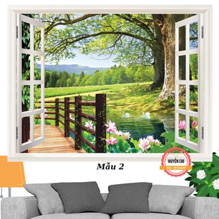 Tranh dán tường 3d Cửa sổ nhìn ra ngoài phong cảnh thiên nhiên-tranh 3d dán tường phòng khách, phòng ngủ