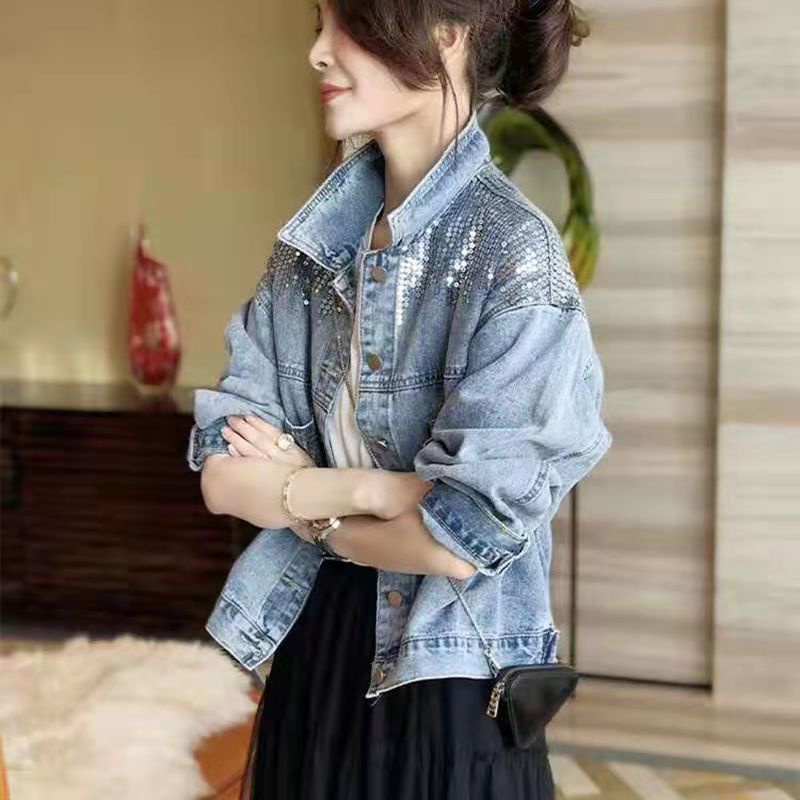 Áo Khoác Jeans Đính Kim Sa Thời Trang Dành Cho Nữ Size s 2022