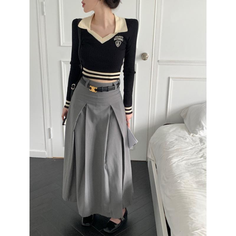 Áo Dệt Kim Dáng Ôm Ngắn Kẻ Sọc Màu Sắc Phong Cách Hàn Quốc Dễ Phối Đồ