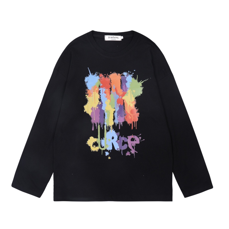 Áo thun tay dài dáng rộng in họa tiết graffiti phong cách đường phố kiểu Hàn năng động cho nam M-5XL