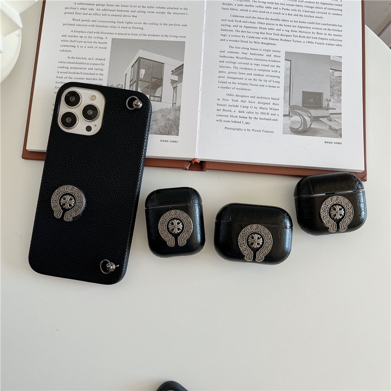 Vỏ Bảo Vệ Hộp Sạc Tai Nghe bluetooth Không Dây Airpods 1 2 3 pro 2 pro 2 Bằng Da Họa Tiết Thánh Giá Kèm Móc Treo Tiện Dụng