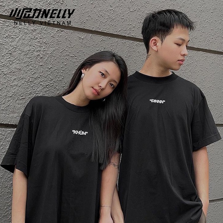 Áo thun đôi nam nữ NELLY đinn khùm form dáng rộng tay lỡ unisex