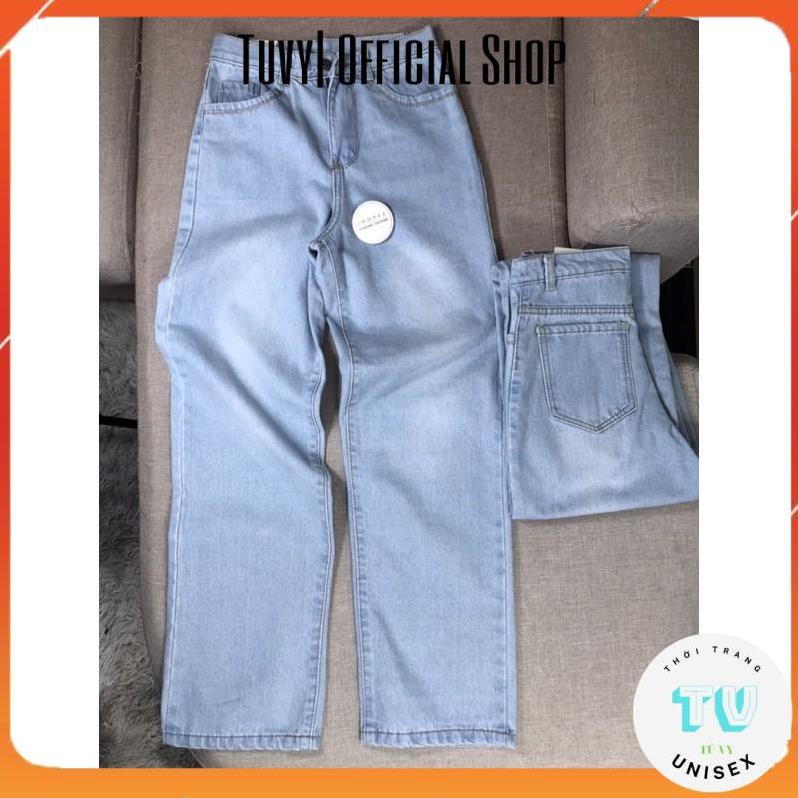 Quần bò nữ TUVYSHOP quần ống rộng cạp cao dáng dài vải đanh mịn k xù k giãn màu xanh3 size S M L