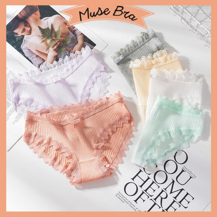 [Giá sỉ] Quần Lót  Nữ Cotton Gân Tăm Viền Ren Kháng KHuẩn Đính Nơ Sexy 029