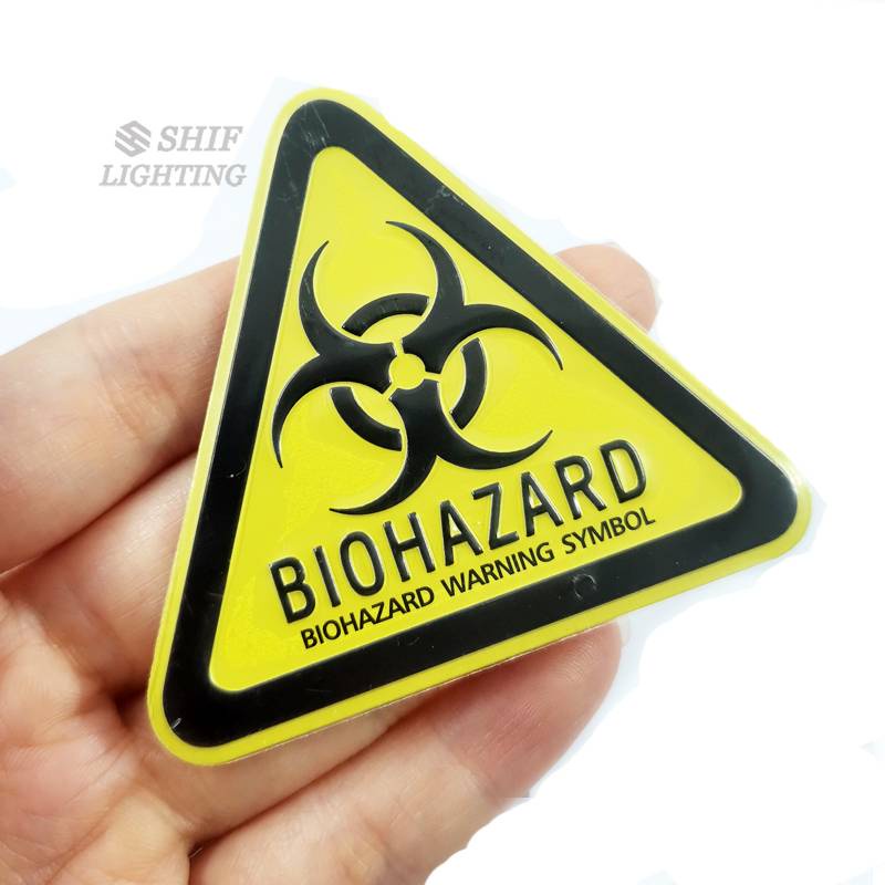Huy hiệu đề can dán thay thế bằng nhôm thiết kế biểu tượng cảnh báo BIOHAZARD