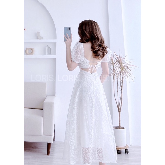 Đầm ren hoa Melisa tay phồng dáng dài xinh xắn